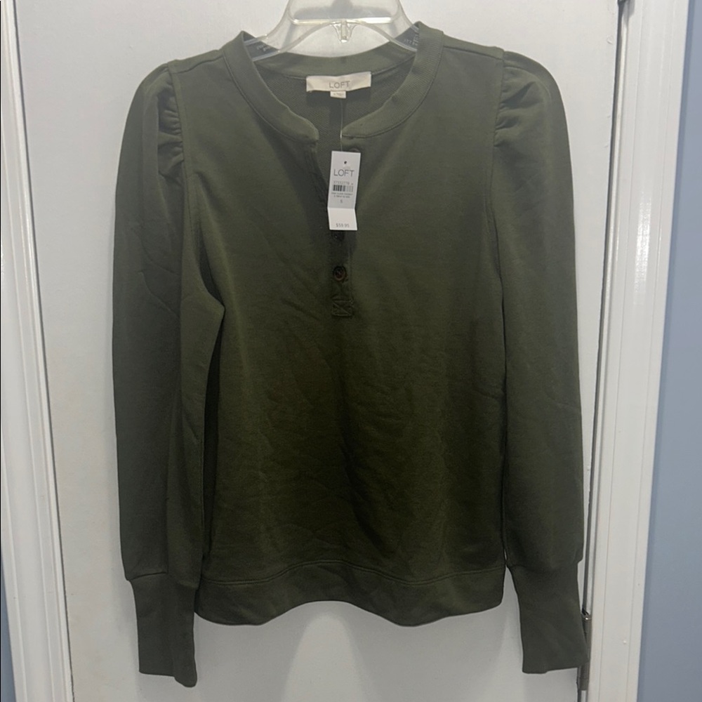 LOFT Dark Green Buttoned Long Sleeve TopNWT 60